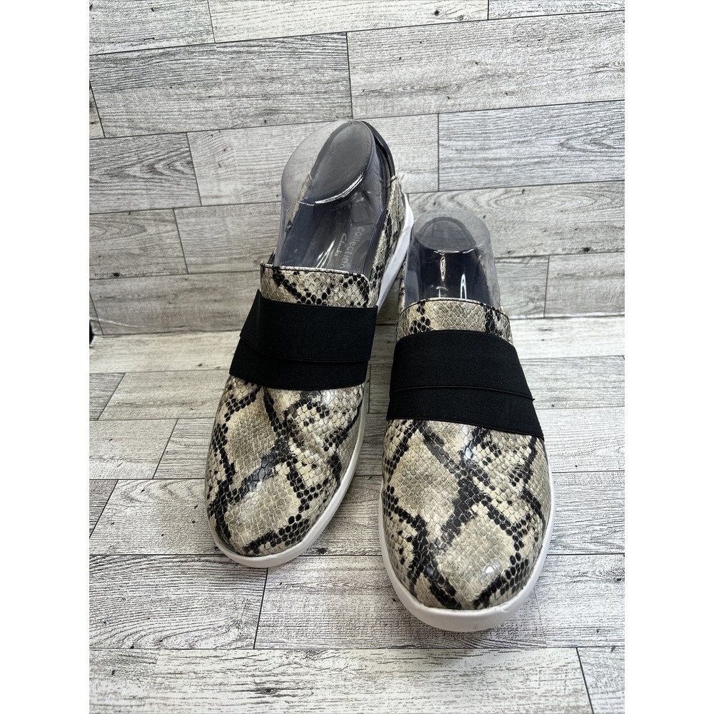 Clarks Collection Womens Kayleigh River Loafers Shoes‎ Black Leather Snake 9M
